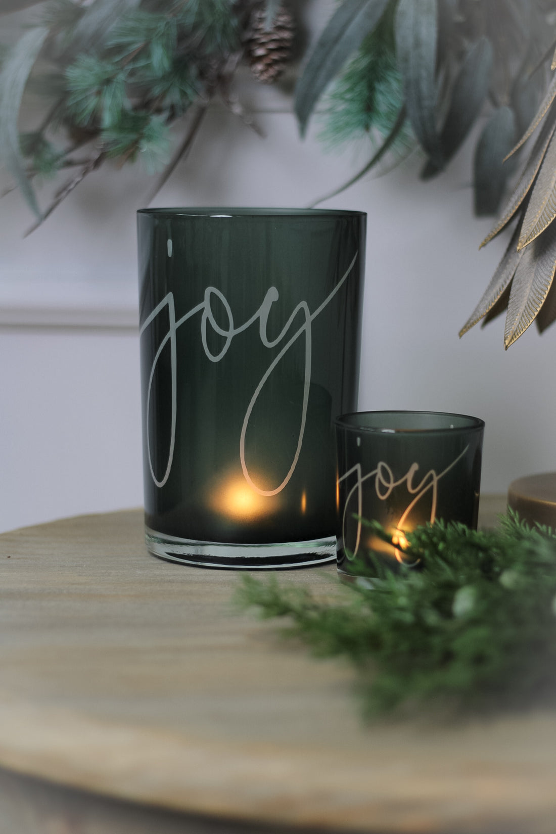 Joy Green Glass Tea Light Holders