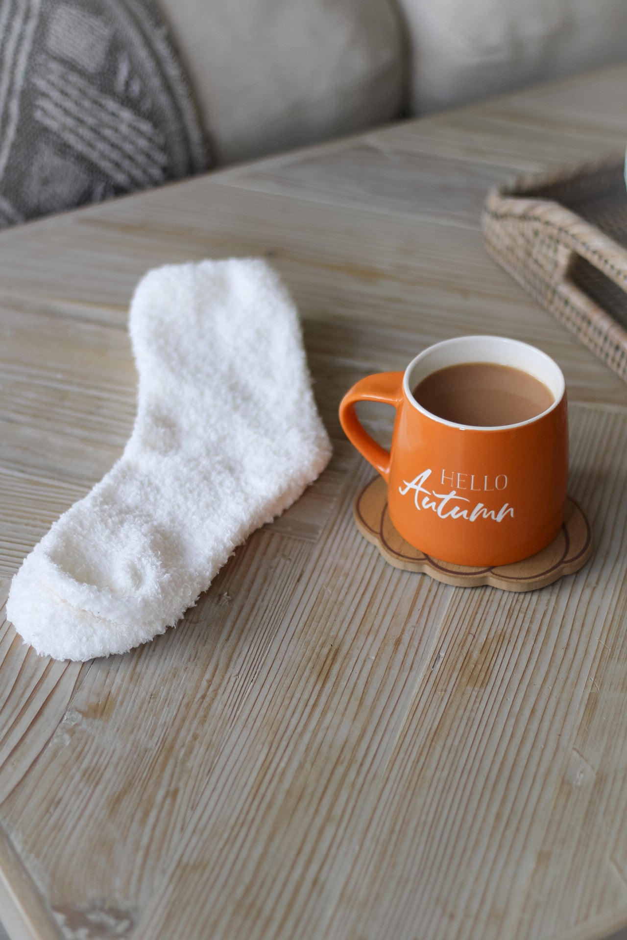 Hello Autumn Orange Ceramic Mug with Socks