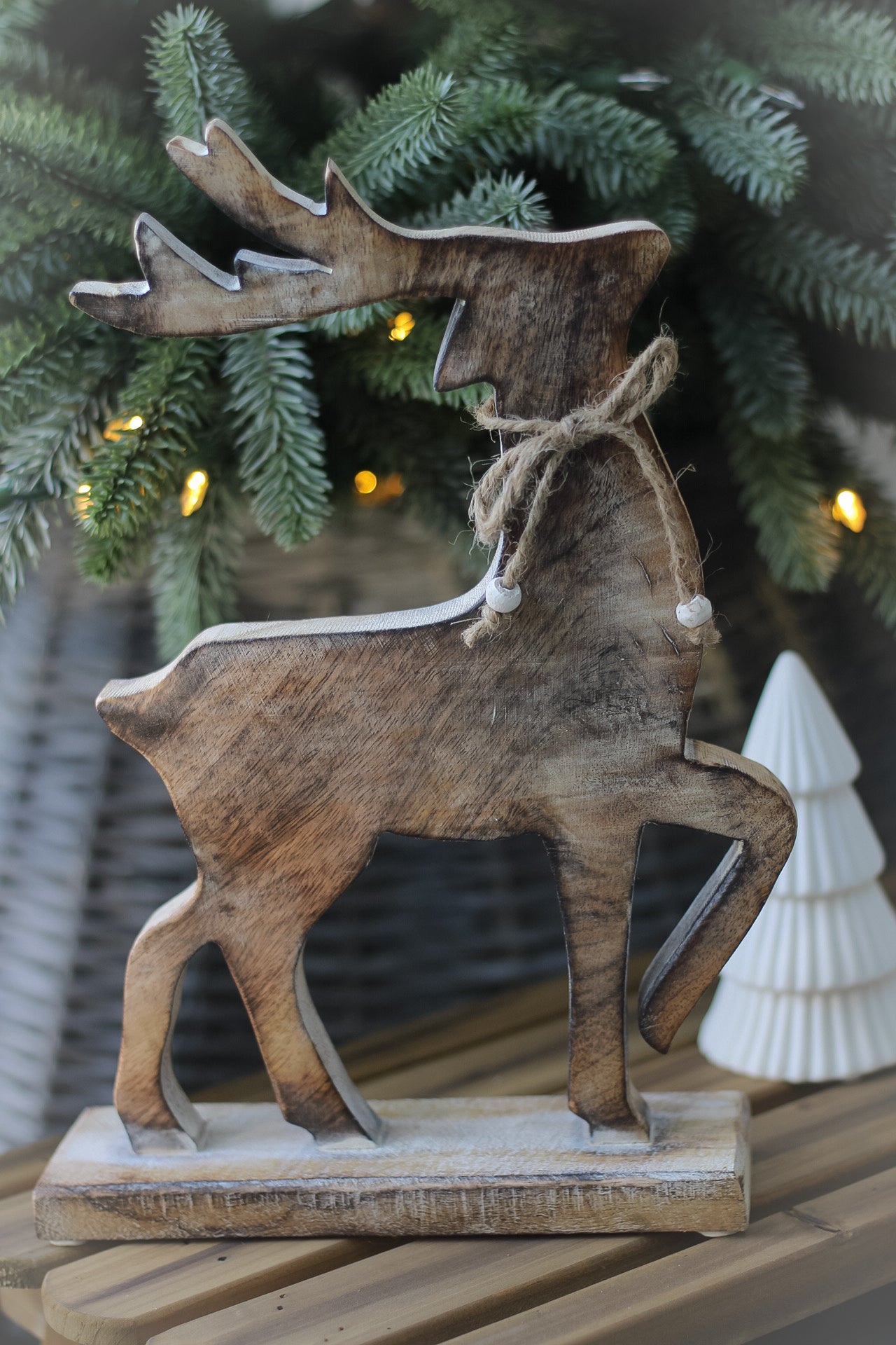 White Washed Wooden Reindeer