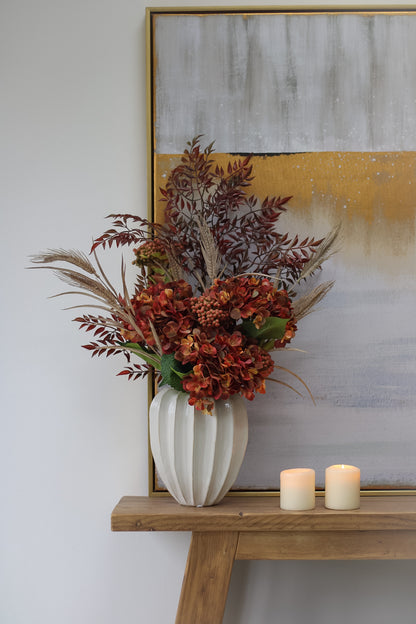 Faux Autumn Orange Hydrangea and Berry Arrangement