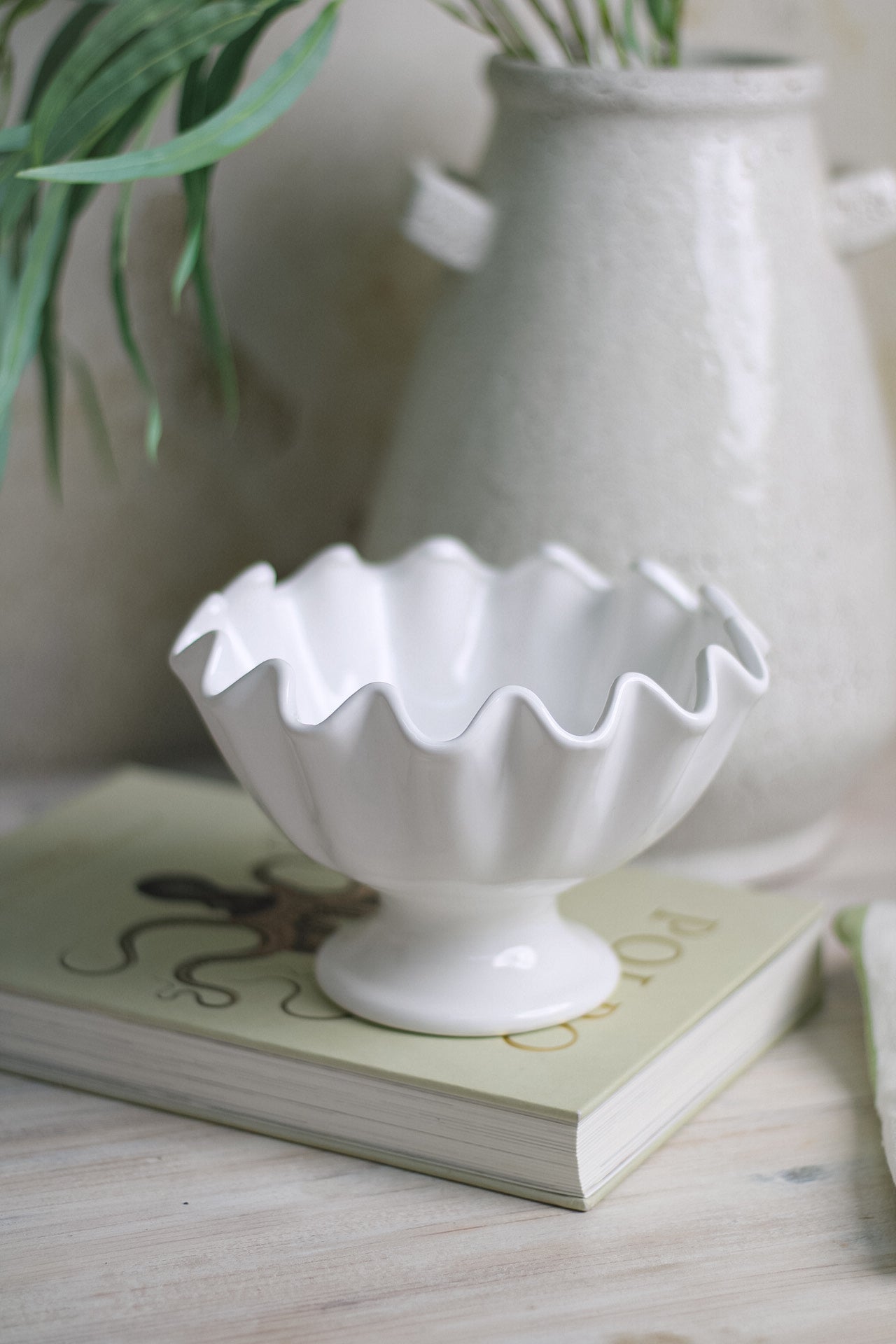 White Ruffled Ceramic Bowl