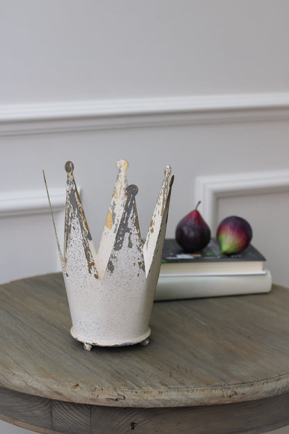 Distressed Cream Crown Candleholder