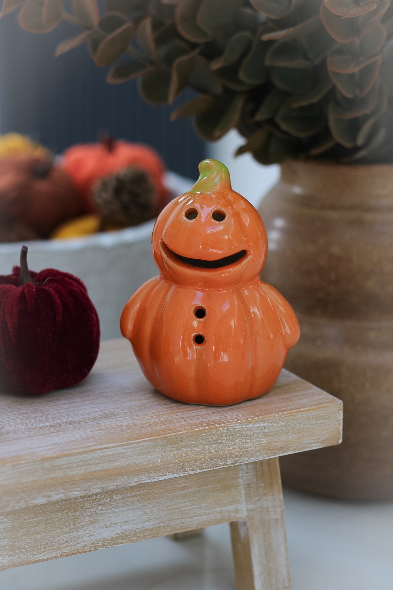 Ceramic Spooky Pumpkin Person with LED