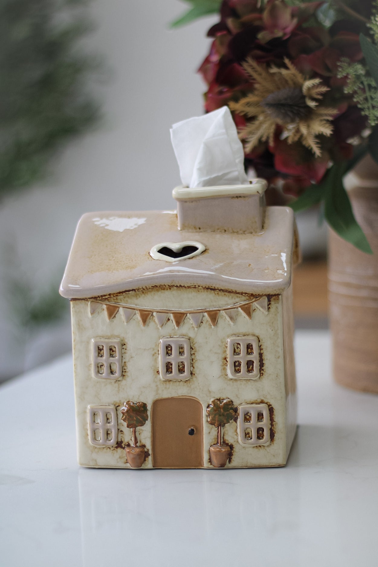 Cream Ceramic Spring Cottage Tissue House