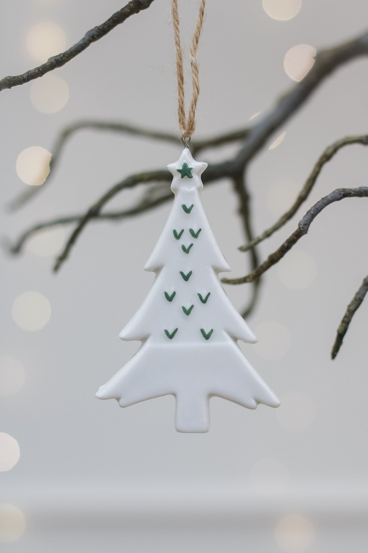 White and Sage Ceramic Christmas Tree Decoration