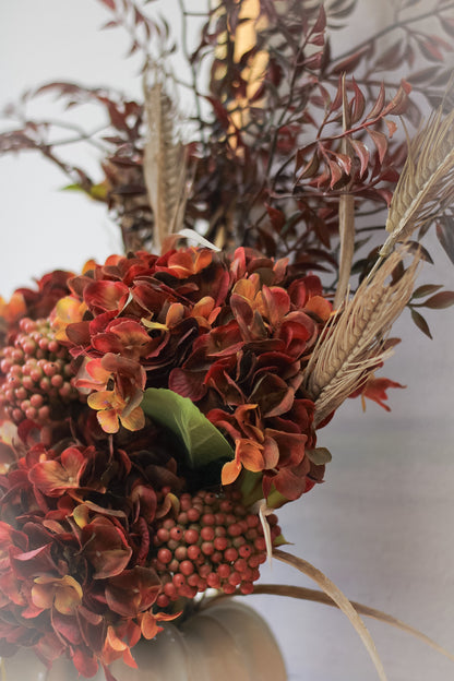 Faux Autumn Orange Hydrangea and Berry Arrangement