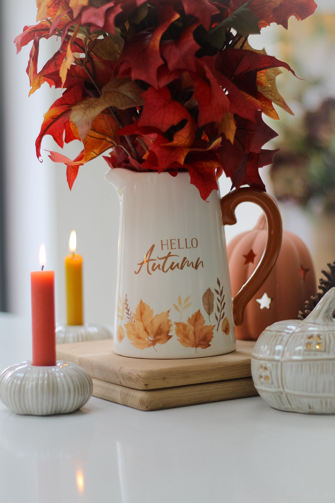 Hello Autumn Leaves Ceramic Jug