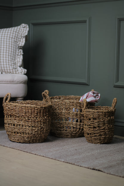 Round Braided Seagrass Storage Baskets