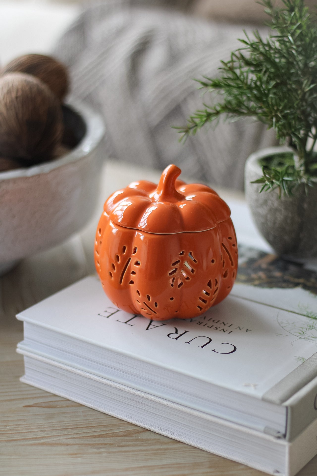 Orange Autumn Leaves Ceramic Pumpkin Wax Burner