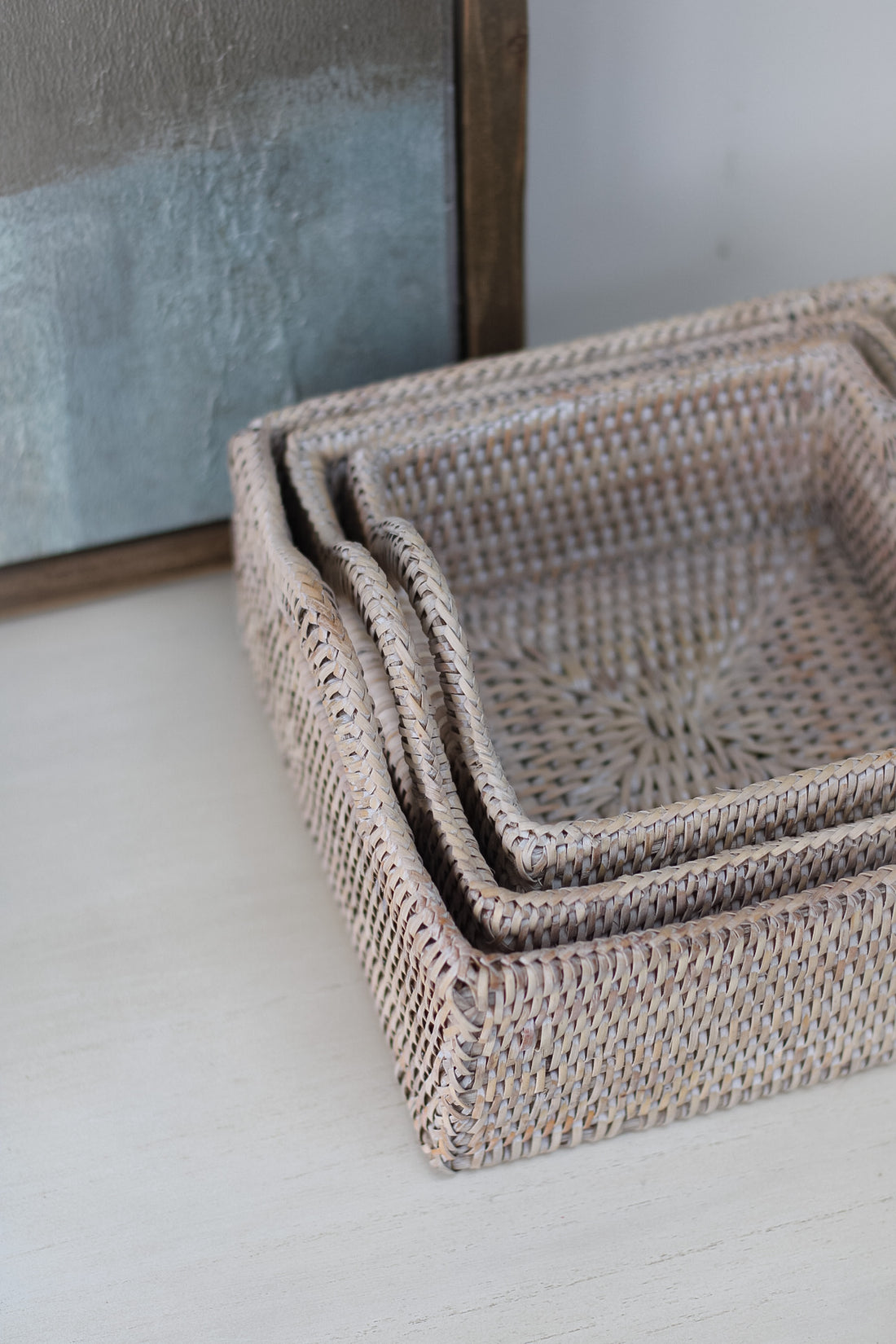 Square Rattan Basket with Handles