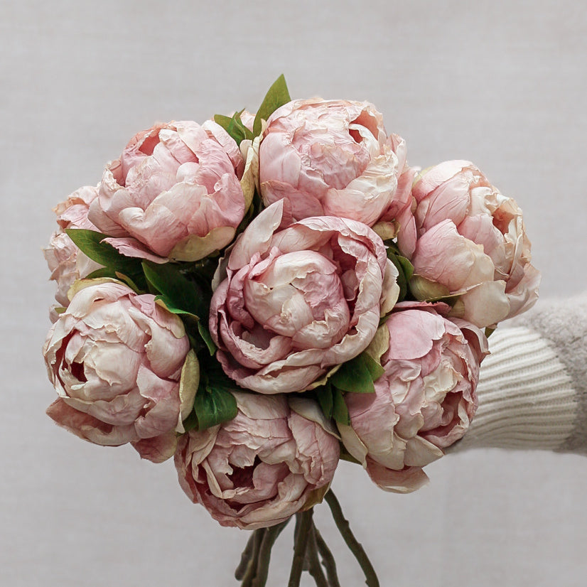 Faux Dusky Pink Dried Touch Closed Peony Stem