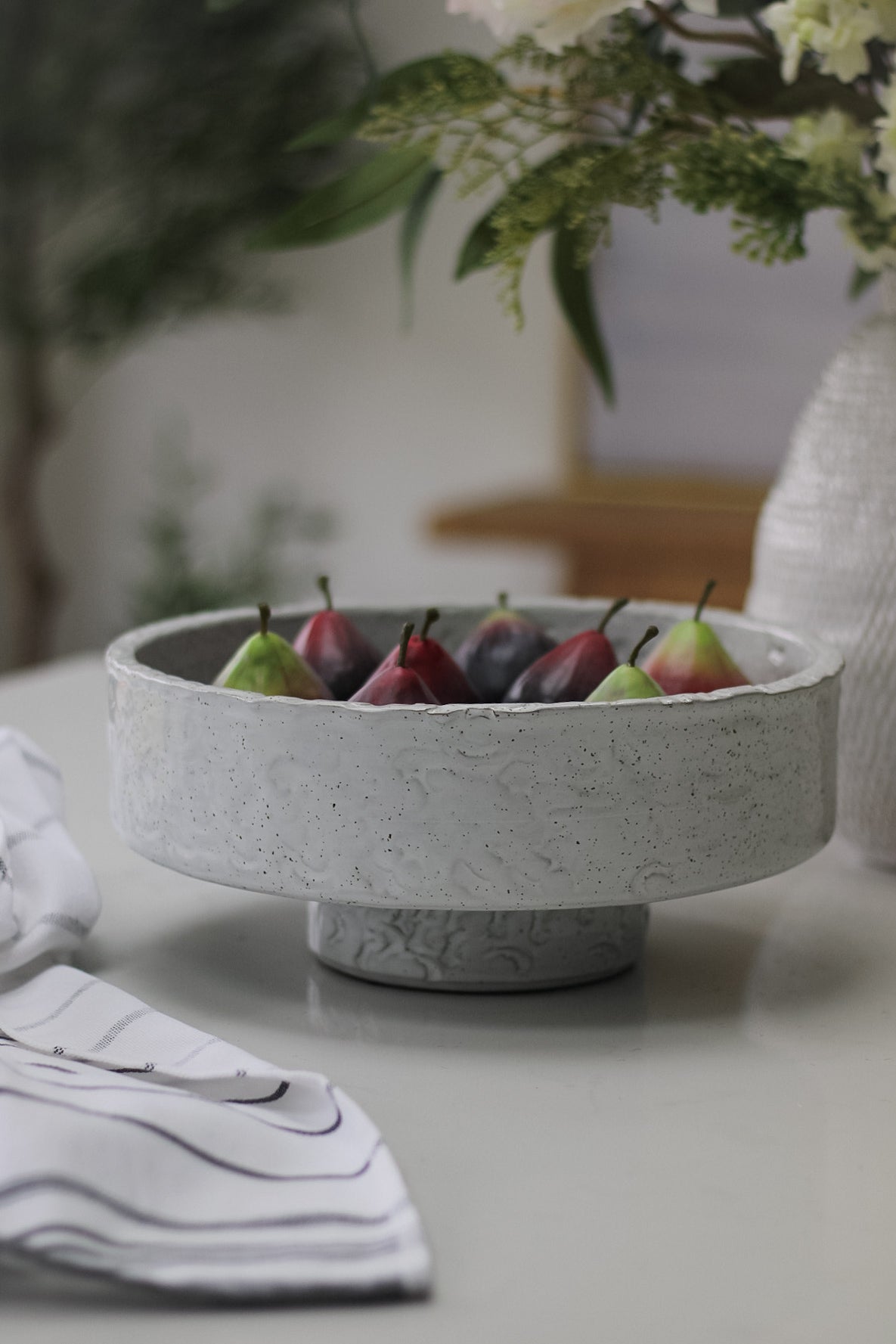 Soft Grey Textured Pedestal Bowl