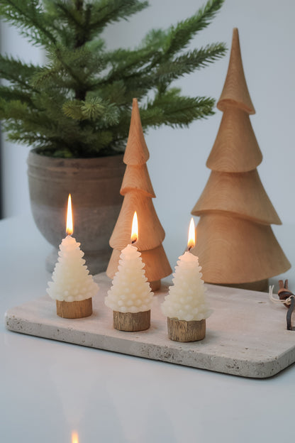 White Christmas Tree Mini Candles | Set of 3