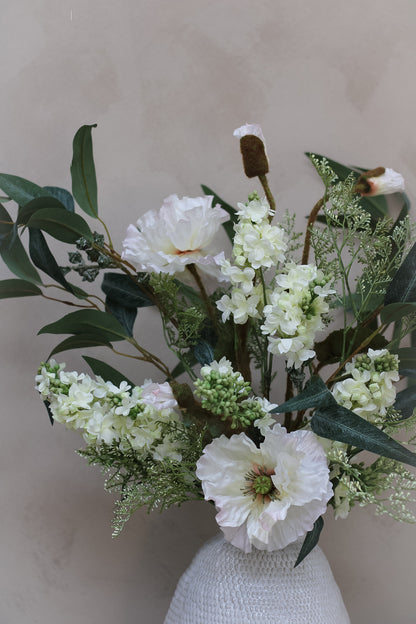 Luxury Faux White Poppy &amp; Lilac Arrangement