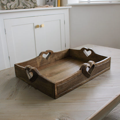 Mango Wood Rectangular Tray with Hearts