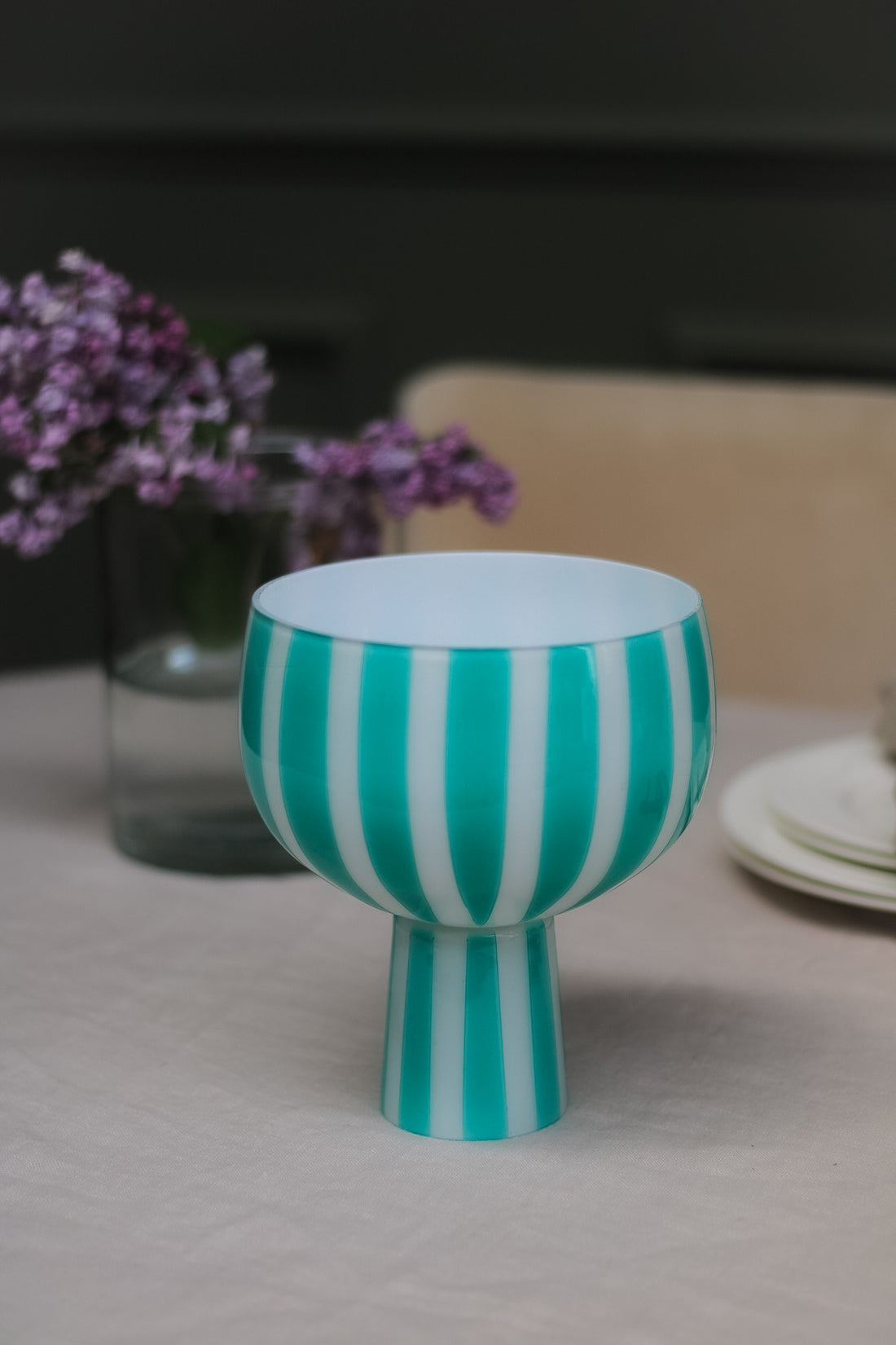 Turquoise Glass Pedestal Bowl
