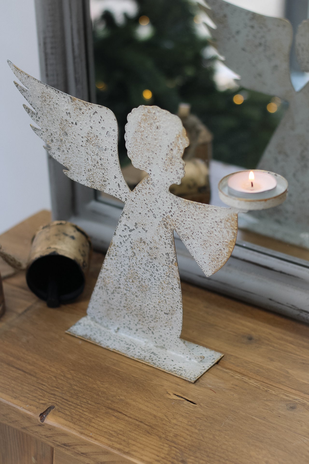 up close of christmas angel candle holder