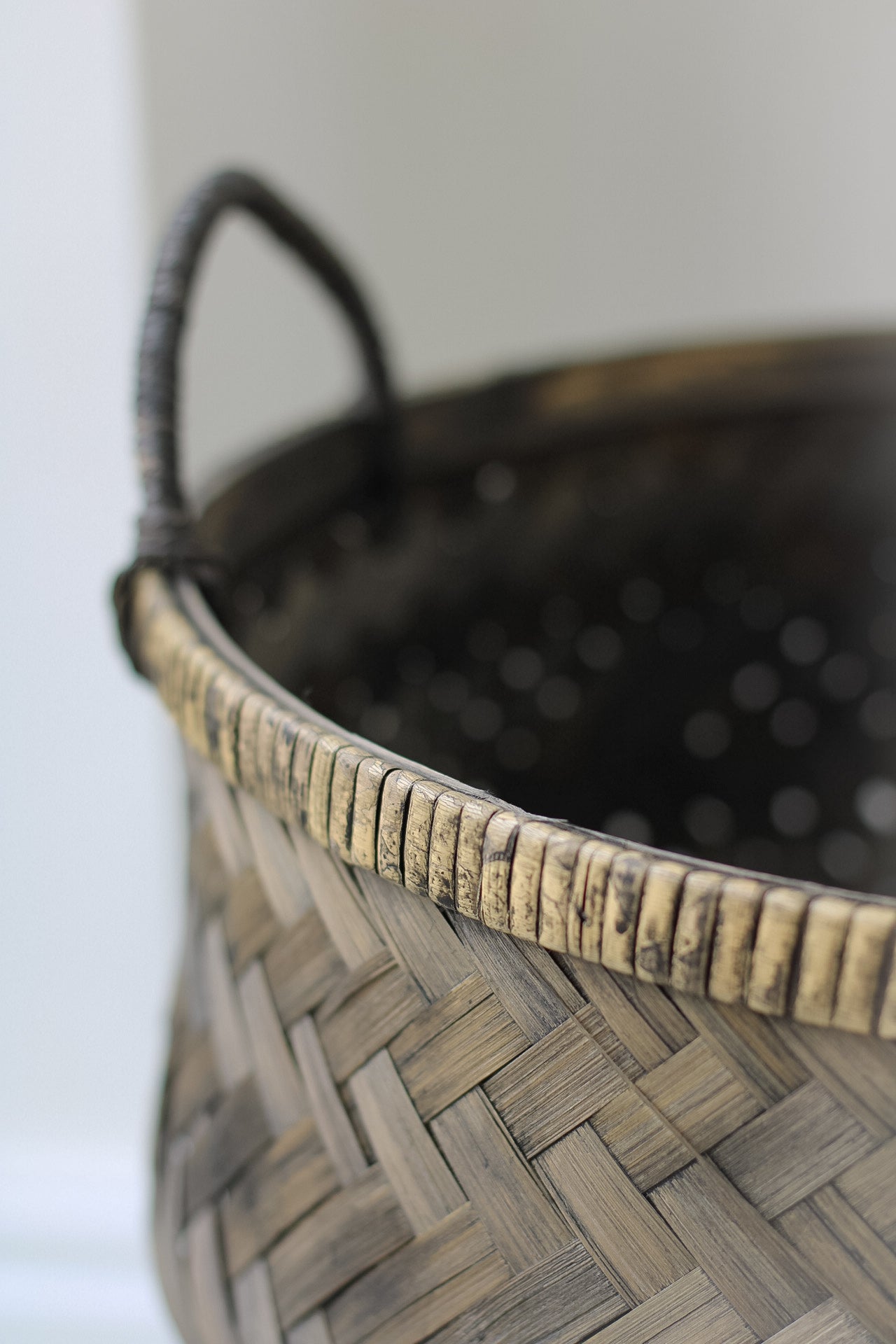 Distressed Bamboo Basket with Handles