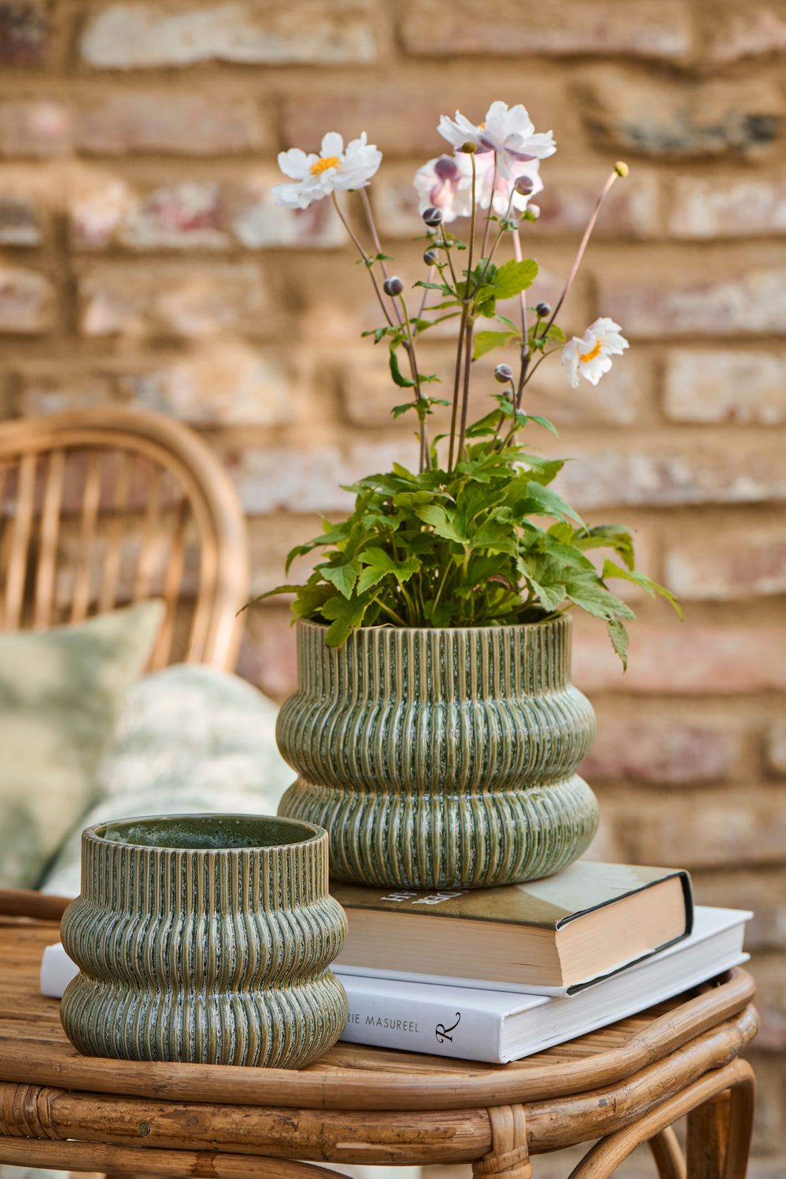 Distressed Green Grooved Planter