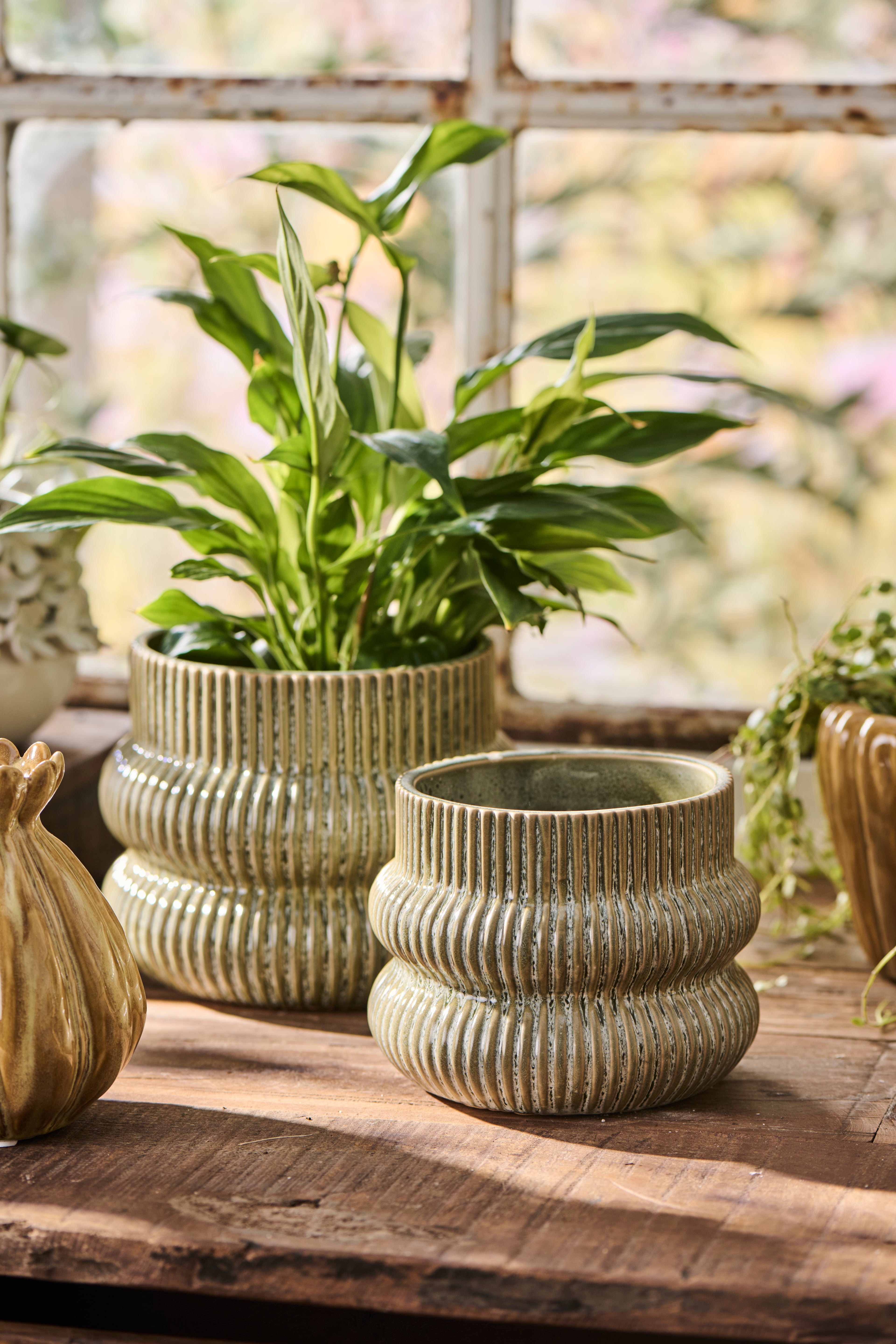 Distressed Green Grooved Planter