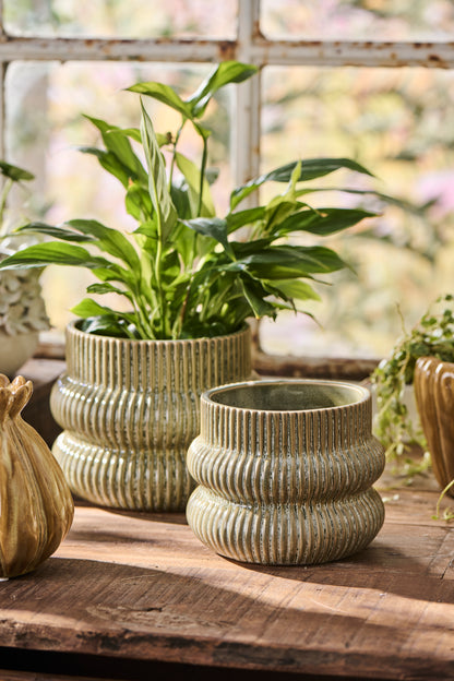 Distressed Green Grooved Planter