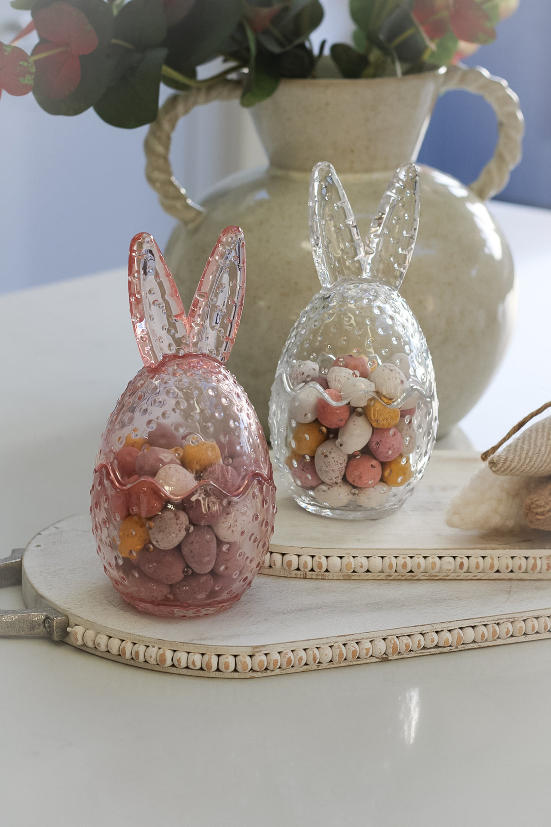 Dotty Glass Bunny Ears Jar for quirky spring decor