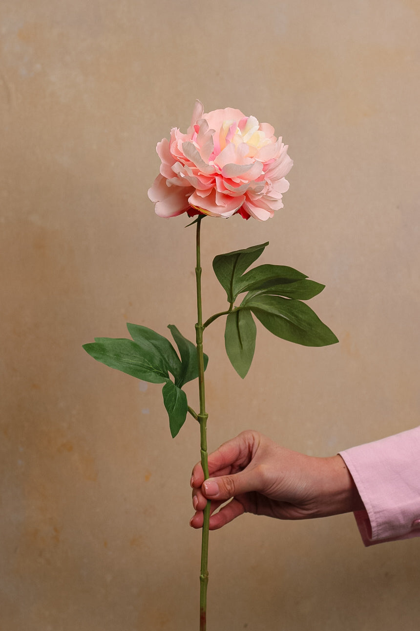 Faux Pink Sorbet Fluffy Peony Stem