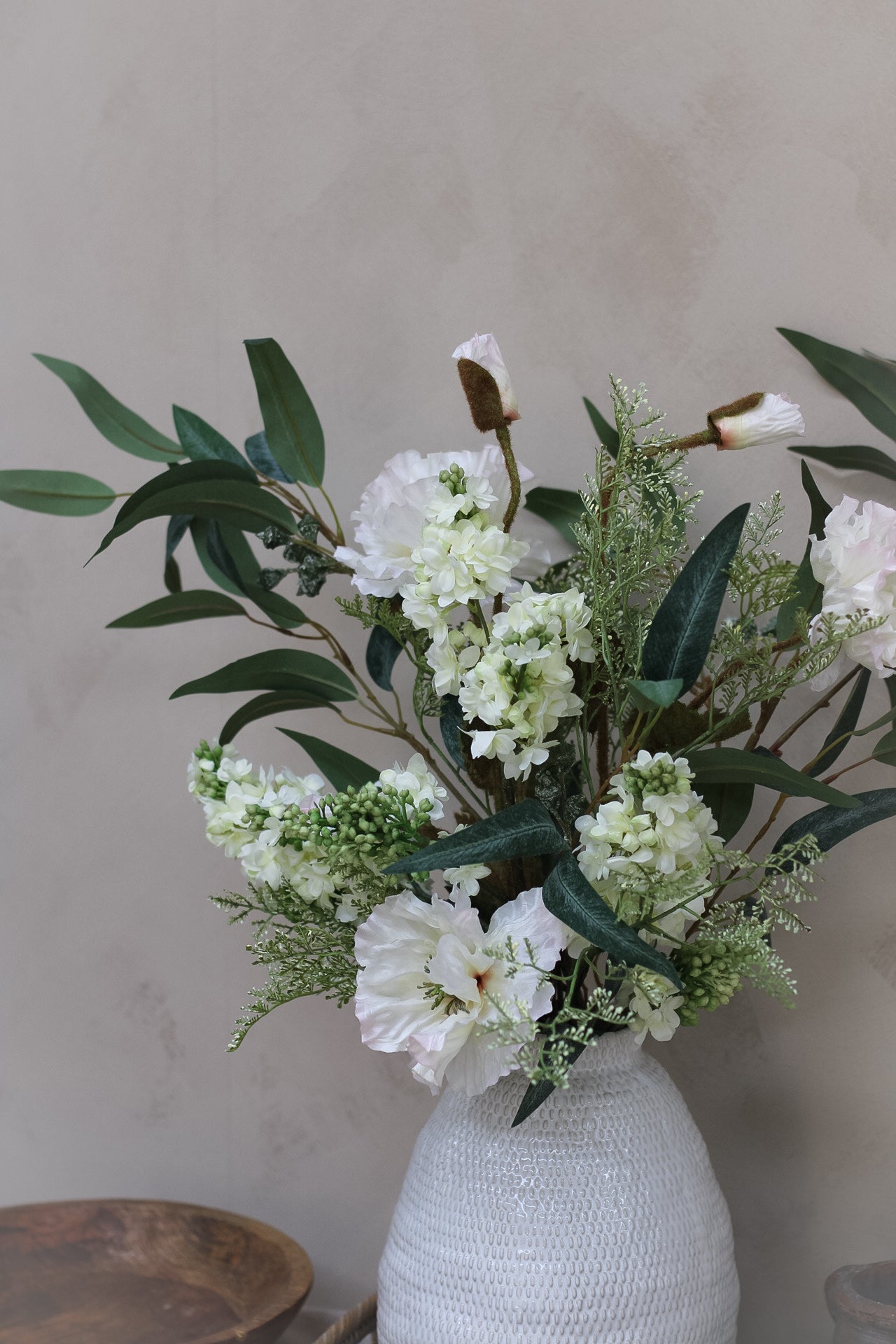 Luxury Faux White Poppy &amp; Lilac Arrangement