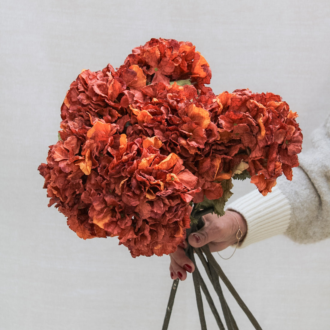 Faux burnt sienna dried ruffle hydrangea