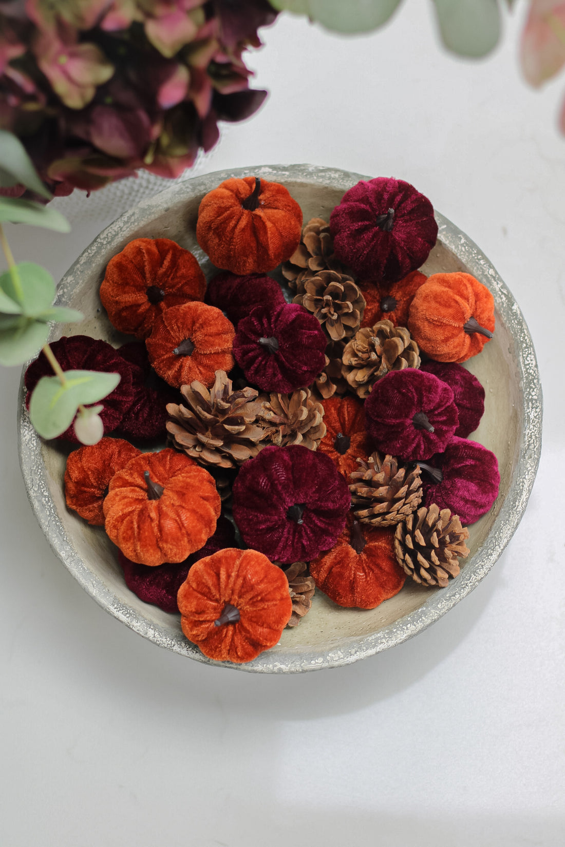 Box of Velvet Pumpkins &amp; Pinecones