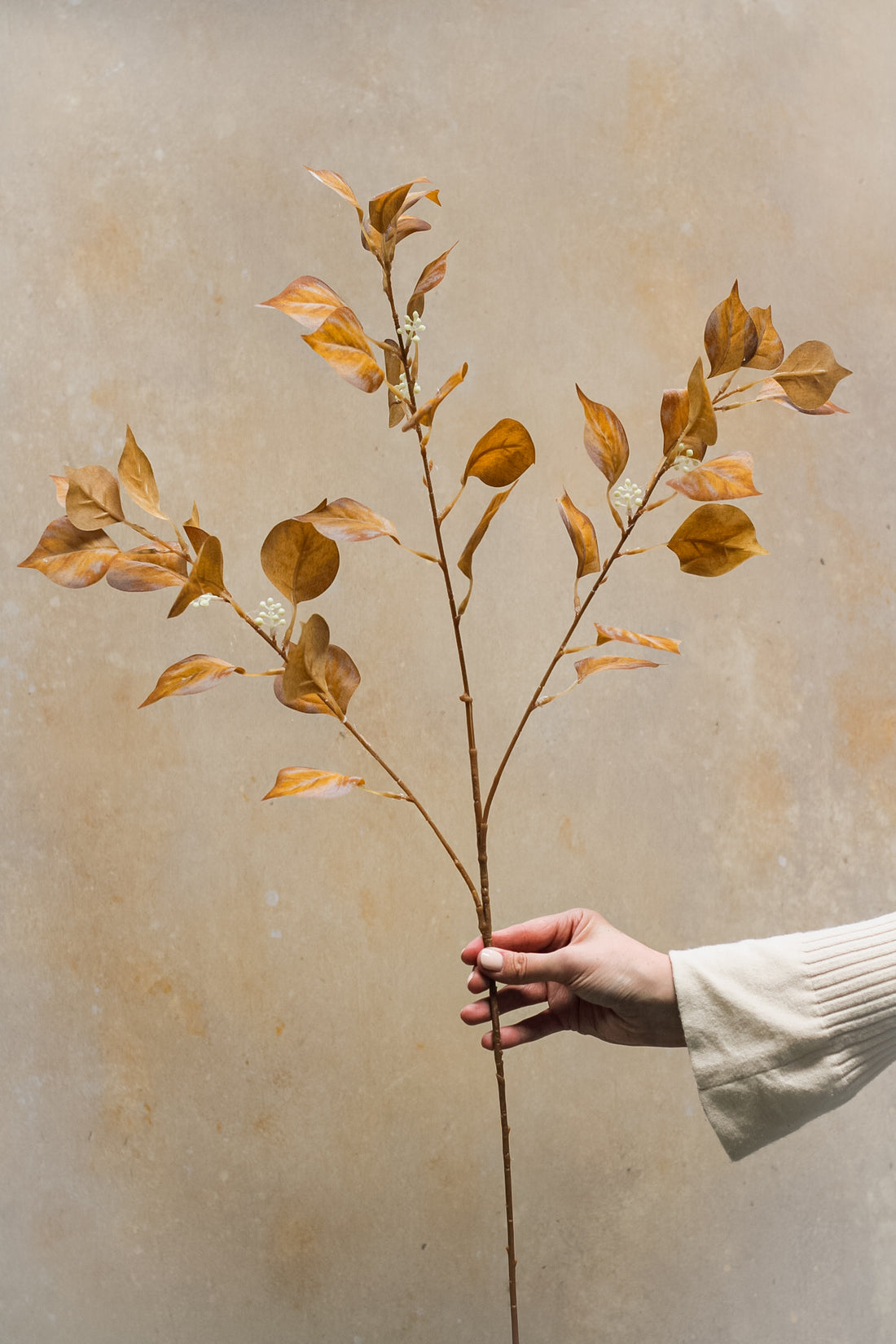 Faux Orange Seeded Noah Leaf Stem