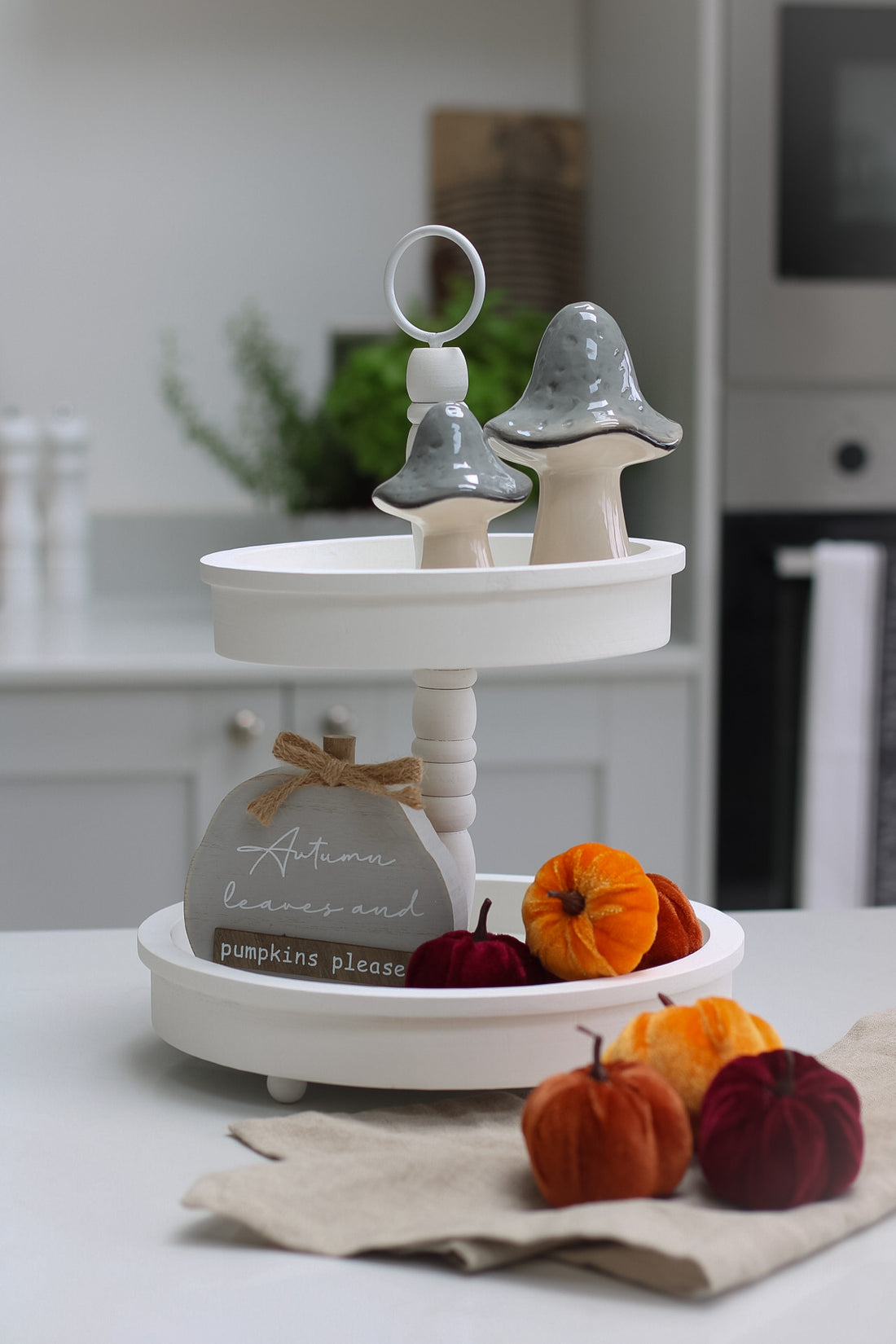 White Wooden Tiered Tray Display Stand