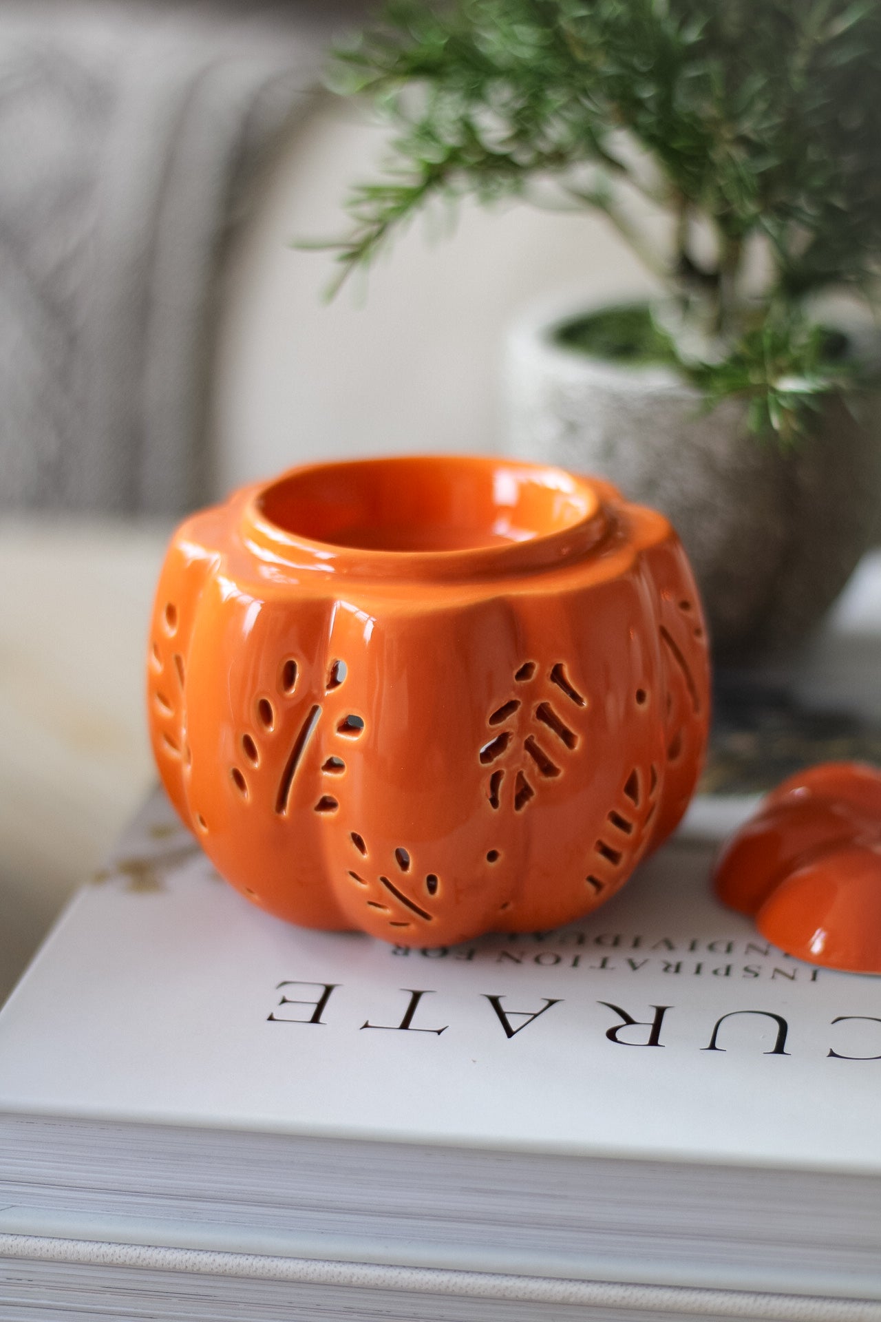 Orange Autumn Leaves Ceramic Pumpkin Wax Burner