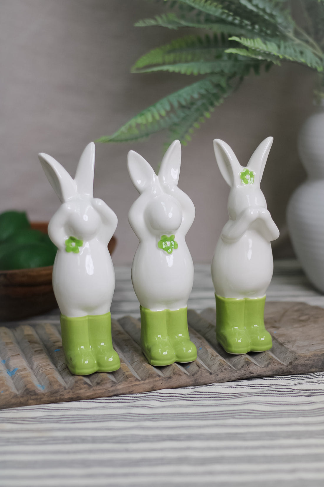 Green Hear, See, Speak Floral Bunnies | Set of 3