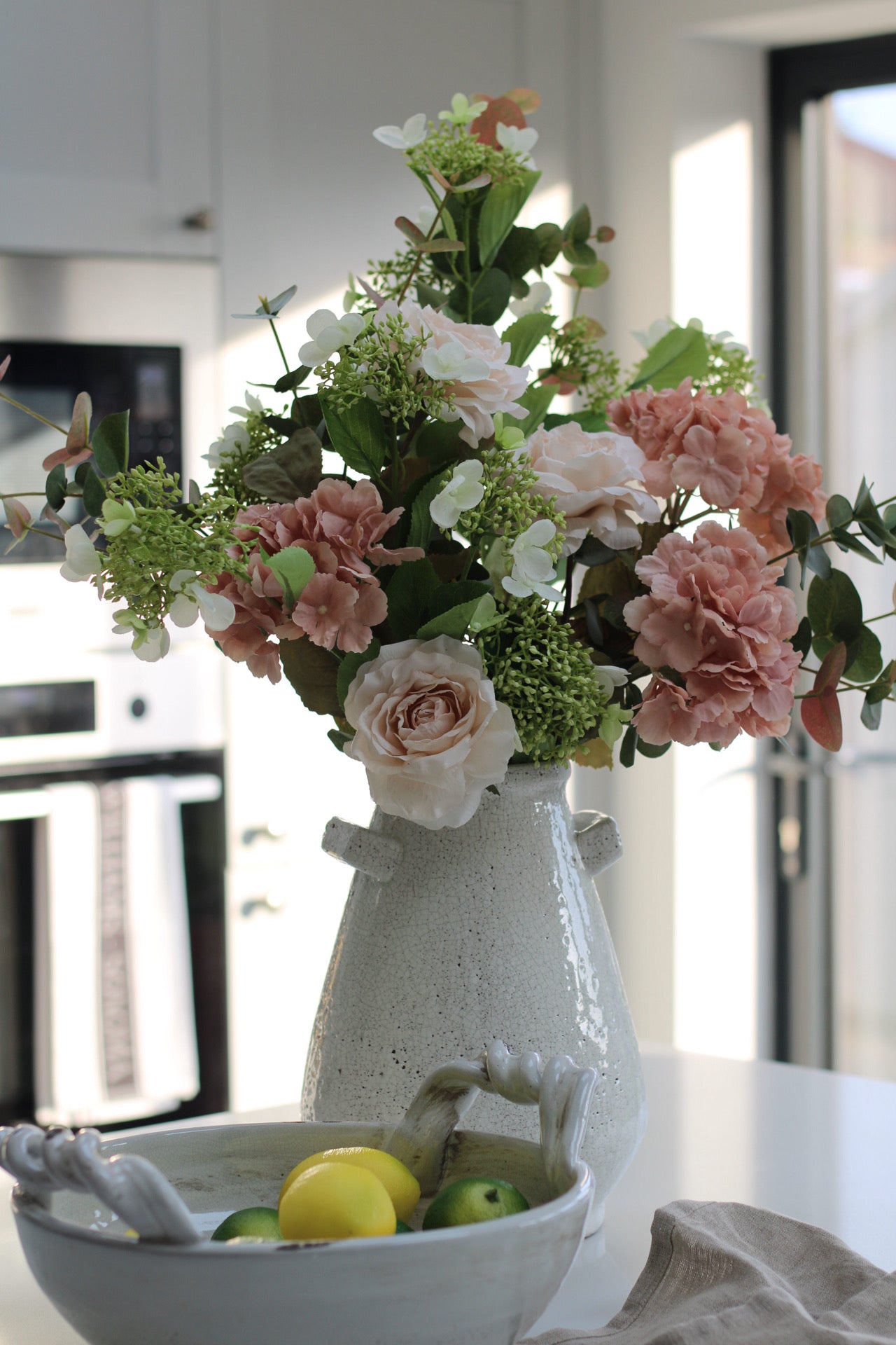 Faux Muted Blush Rose and Hydrangea Arrangement