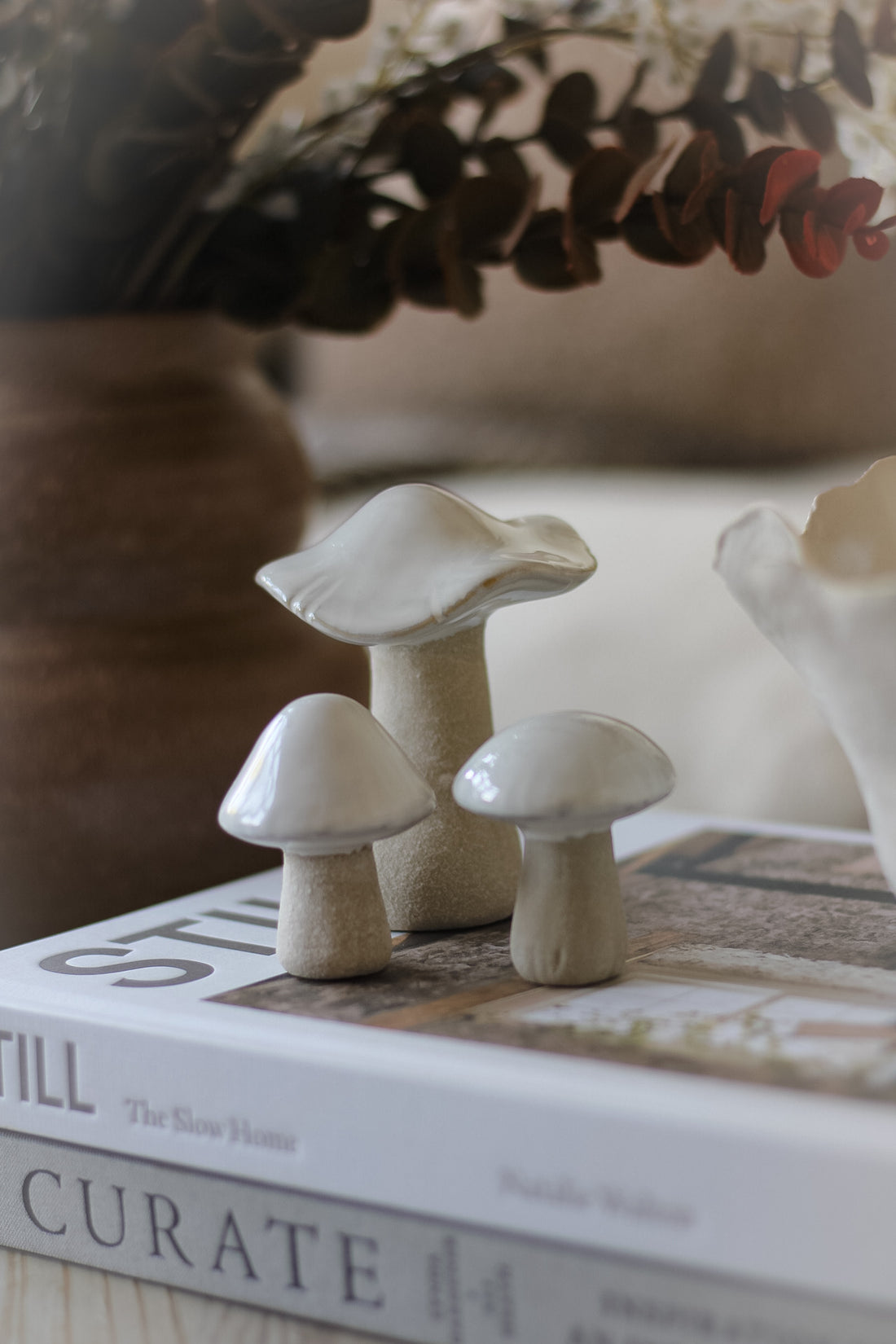 Cream Porcelain Mushrooms | Set of 3