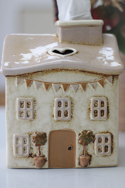 Cream Ceramic Spring Cottage Tissue House