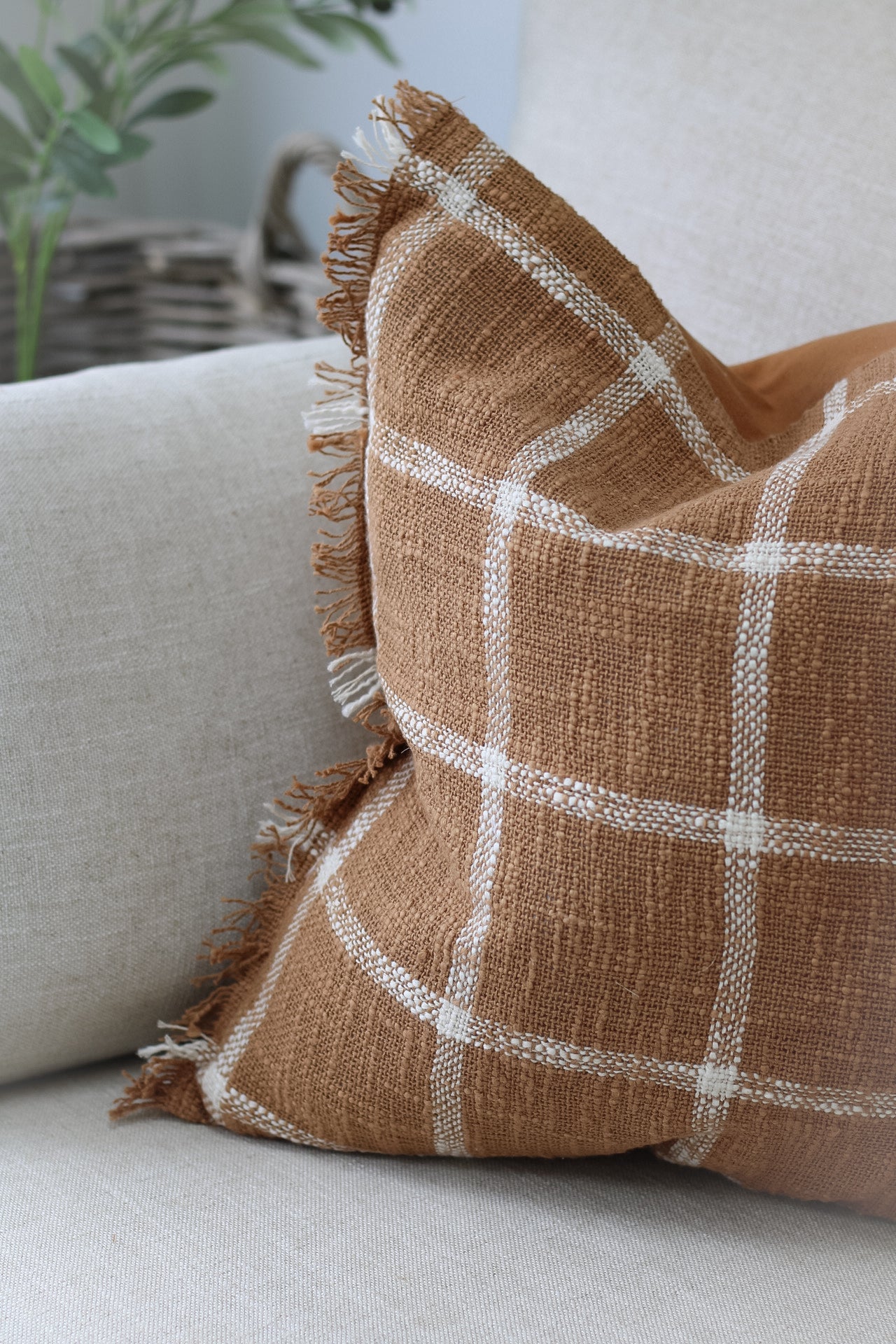 Ginger Checked Weave Cushion