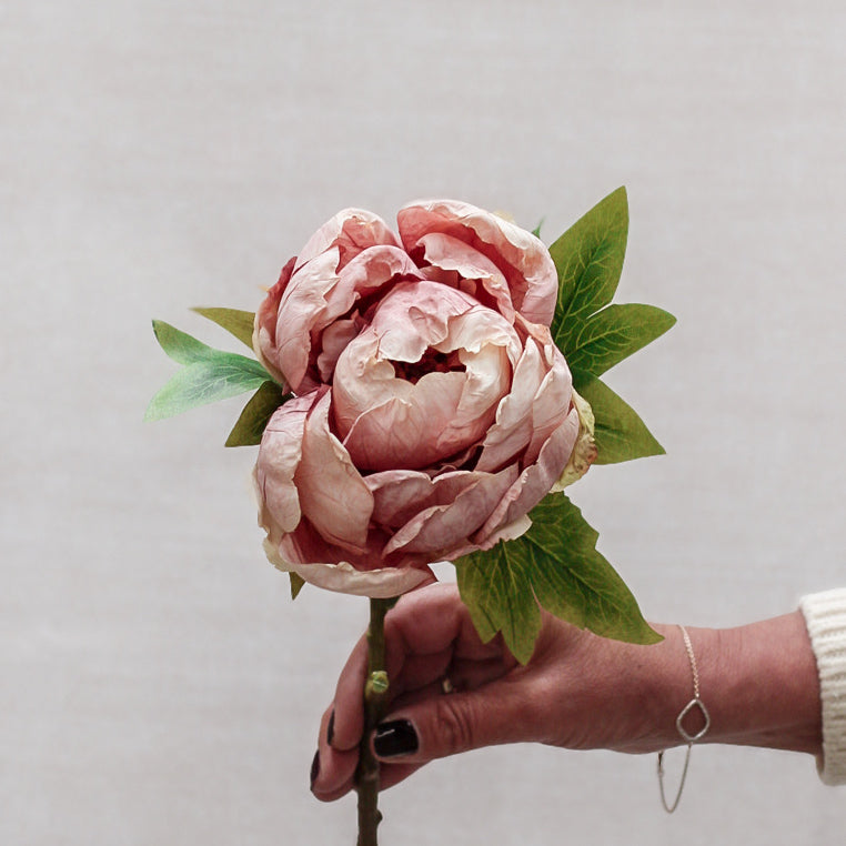 Faux Dusky Pink Dried Touch Closed Peony Stem