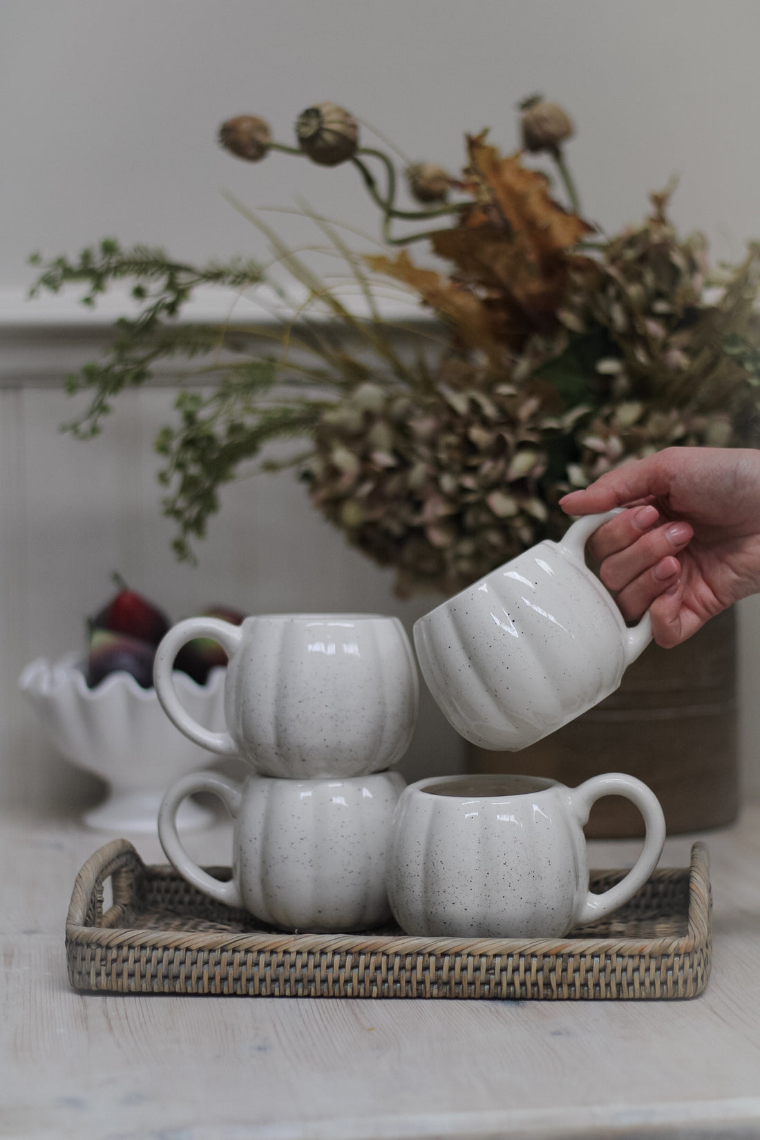 Speckled White Ceramic Pumpkin Mug