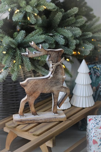 White Washed Wooden Reindeer