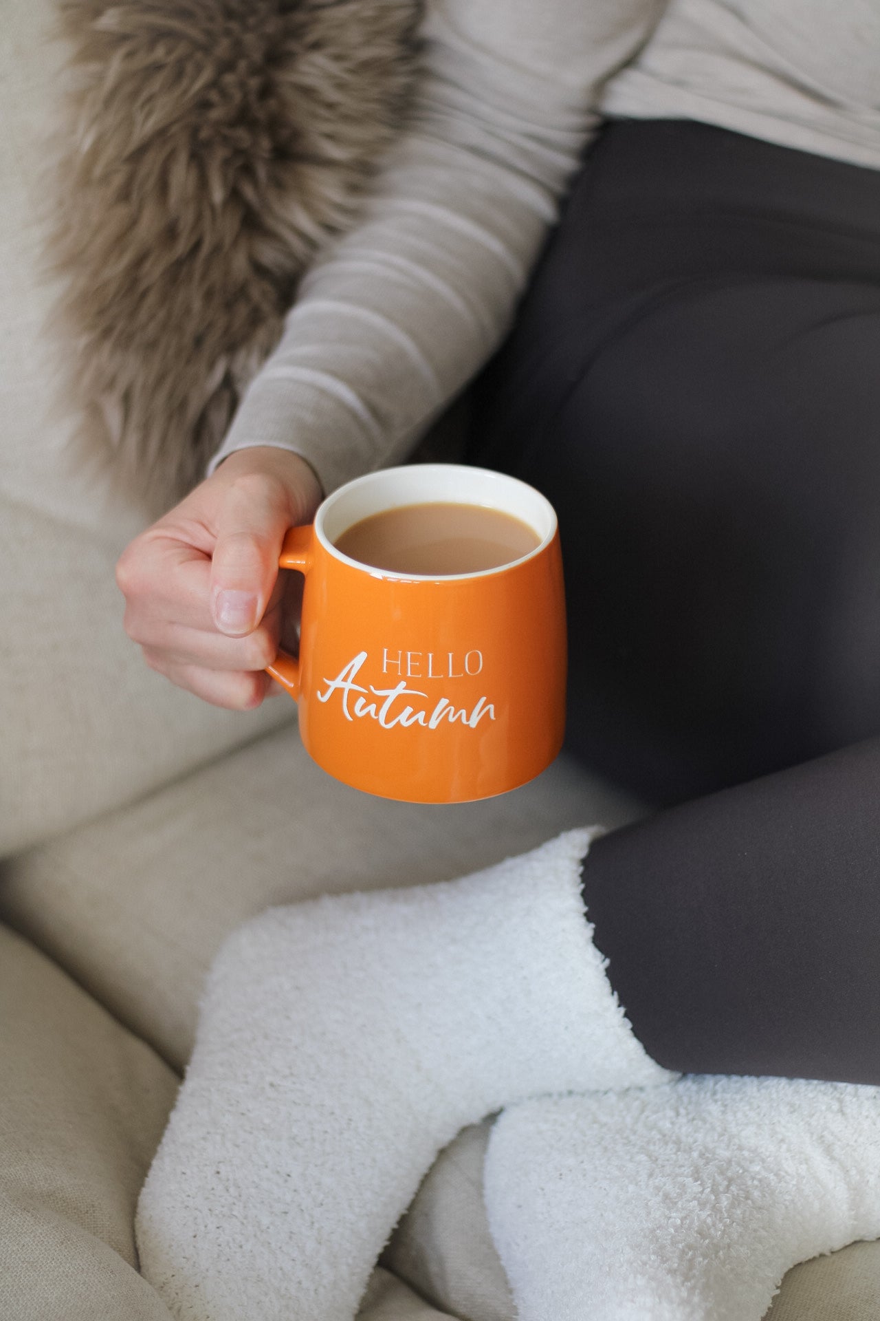 Hello Autumn Orange Ceramic Mug with Socks