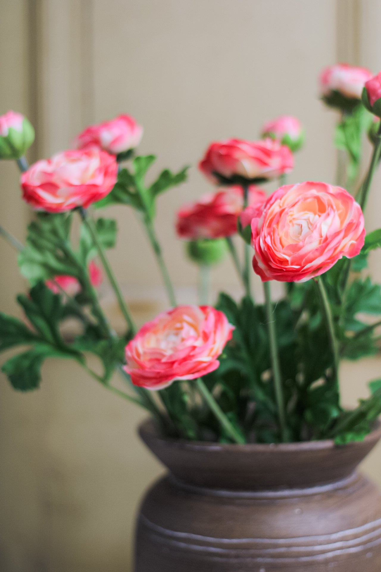 Faux Coral Ranunculus Spray