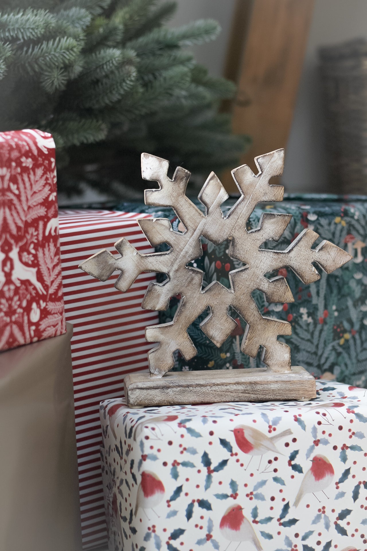 rustic wooden snowflake decoration for christmas styling