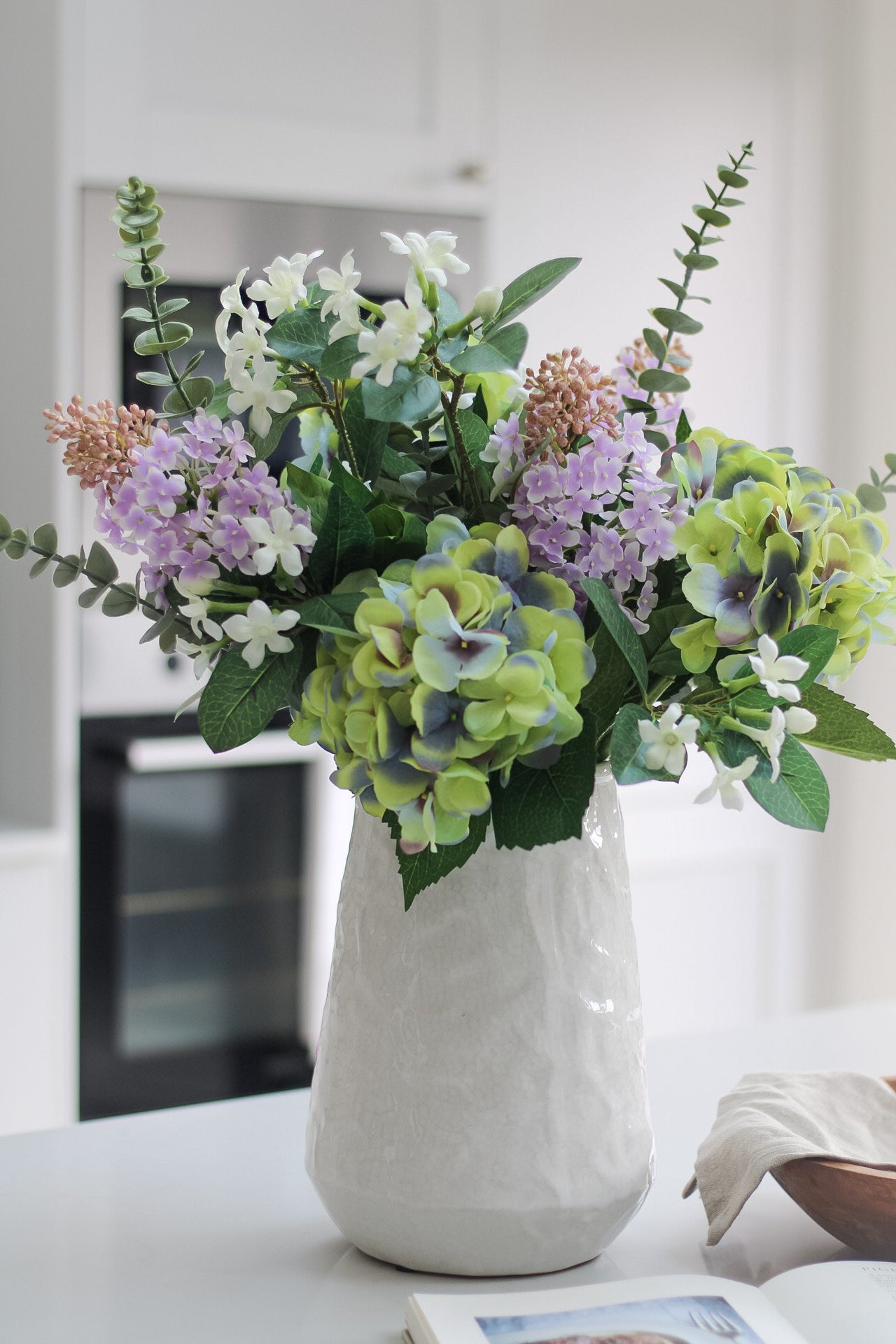 Faux Lilac and Green Hydrangea Arrangement