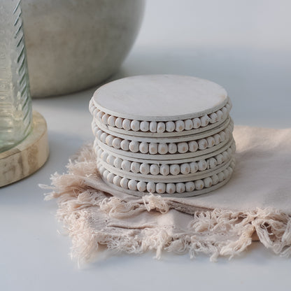 Rustic White Beaded Coasters | Set of 4