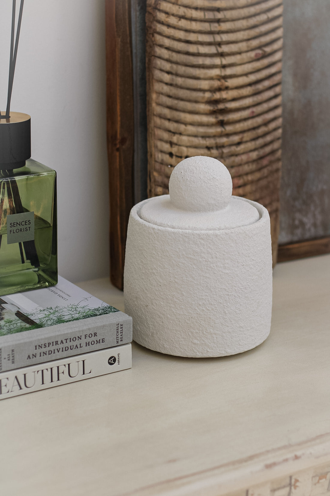 Small Textured White Lidded Jar