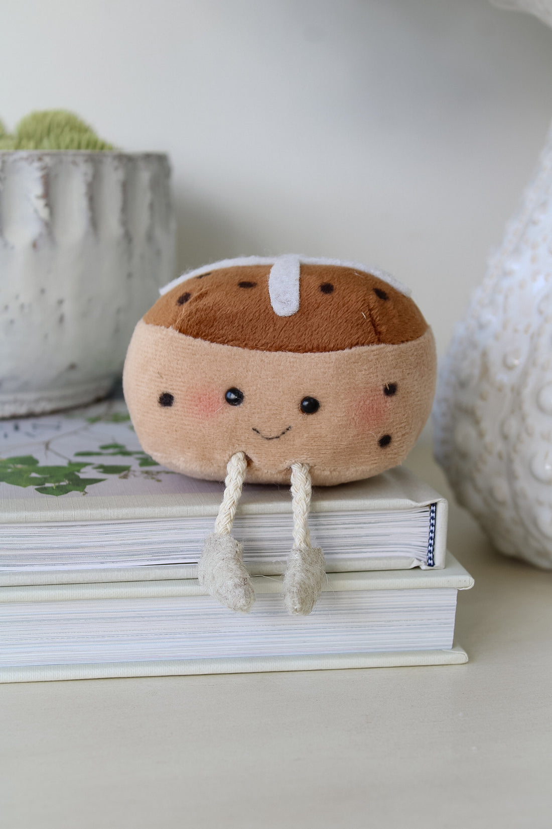 Fabric Hot Cross Bun Dangly Shelf Sitter