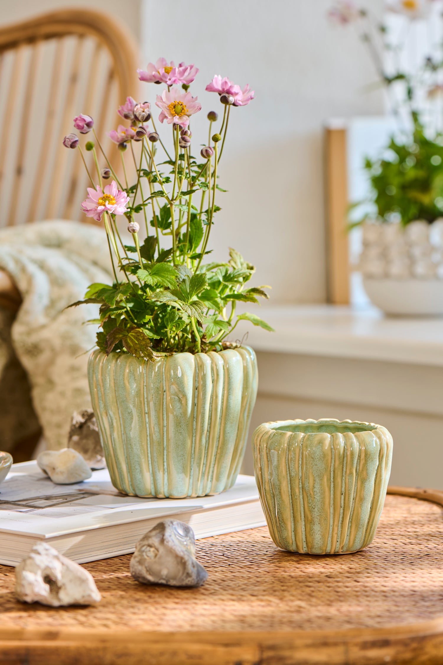 Farmhouse Green Grooved Planter