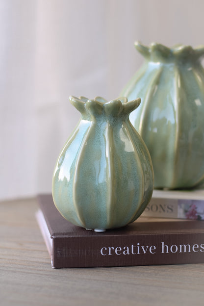 Farmhouse Green Poppy Head Vase